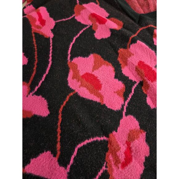 Cabi Rococo Pullover Black Pink Flowers Sweater Womens V Neck XLarge - Picture 5 of 7